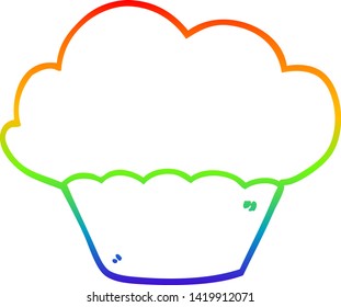 rainbow gradient line drawing of a cartoon cupcake