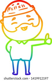 rainbow gradient line drawing of a cartoon happy bearded man