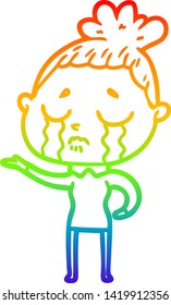 rainbow gradient line drawing of a cartoon crying woman