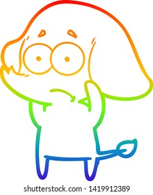 dibujo de una línea de gradiente de arco iris de un elefante inseguro de la caricatura