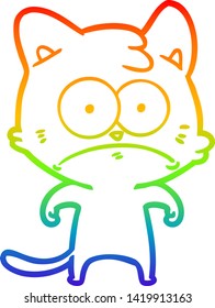 rainbow gradient line drawing of a cartoon nervous cat