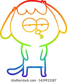 dibujo de una línea de gradiente de arco iris de un perro cansado de dibujos animados