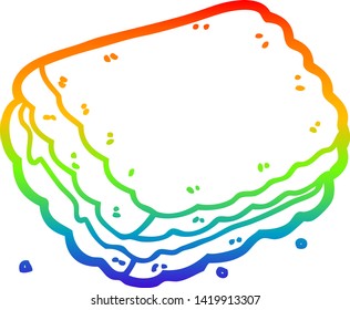 rainbow gradient line drawing of a cartoon biscuit