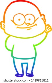 rainbow gradient line drawing of a cartoon bald man staring
