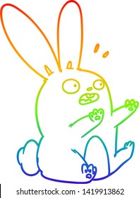 rainbow gradient line drawing of a cartoon startled rabbit