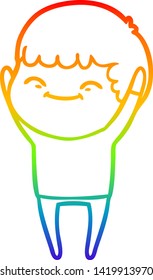 dibujo de una línea de gradiente de arco iris de un niño sonriente de caricatura