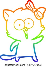 rainbow gradient line drawing of a cartoon cat