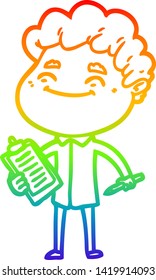 dibujo de una línea de gradiente de arco iris de un hombre amigo de la caricatura