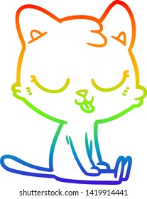 rainbow gradient line drawing of a cartoon cat