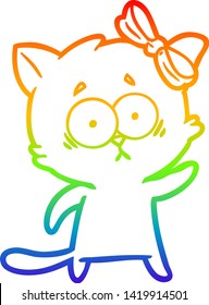 dibujo de una línea de gradiente de arco iris de un gato de dibujos animados