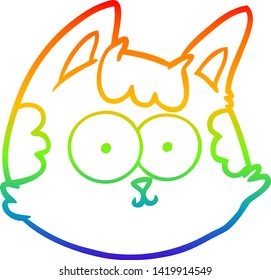 rainbow gradient line drawing of a cartoon cat face