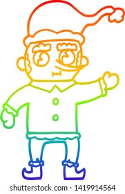 rainbow gradient line drawing of a cartoon christmas elf
