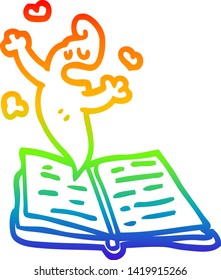 rainbow gradient line drawing of a cartoon ghost story