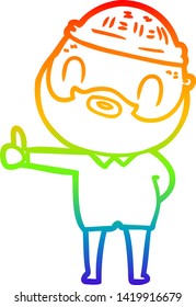 dibujo de una línea de degradado de arco iris de un hombre barbudo de dibujos animados