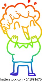 dibujo de una línea de gradiente de arco iris de un hombre feliz con dibujos animados