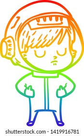 rainbow gradient line drawing of a cartoon astronaut woman