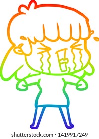 rainbow gradient line drawing of a cartoon woman in tears