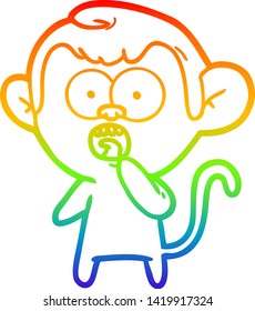 rainbow gradient line drawing of a cartoon shocked monkey