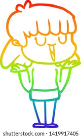 rainbow gradient line drawing of a cartoon woman