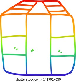 dibujo de línea de gradiente de arco iris de un paquete de dibujos animados envuelto en papel marrón