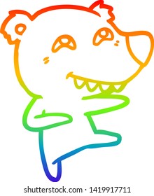 Regenbogengradientenzeichnung eines Cartoon-Bären, der beim Tanzen Zähne zeigt