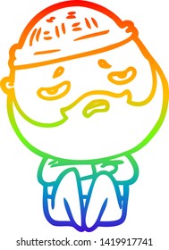 Regenbogen-Farbverlauf-Linie Zeichnung eines Cartoon besorgt Mann mit Bart