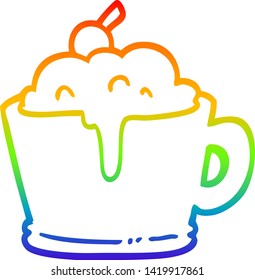 dibujo de la línea de gradiente de arcoiris de una caricatura de café mocha