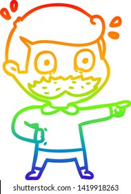rainbow gradient line drawing of a cartoon man with mustache shocked