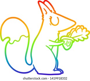 rainbow gradient line drawing of a cartoon squirrel