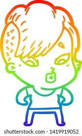 Regenbogen-Farbverlauf-Zeichnung eines Cartoons überrascht Mädchen