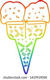 dibujo de una línea de gradiente de arco iris de un helado de dibujos animados