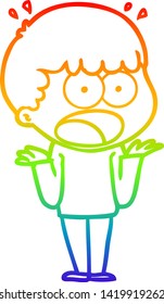 rainbow gradient line drawing of a cartoon shocked man