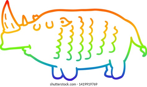rainbow gradient line drawing of a cartoon rhinoceros