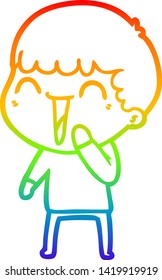 dibujo de una línea de gradiente de arco iris de un hombre feliz con dibujos animados