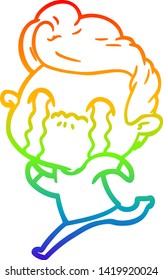 dibujo de una línea de gradiente de arco iris de un hombre de dibujos animados llorando