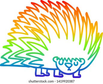 Regenbogengradientenzeilenzeichnung eines Karikaturenspitzenhedgehog