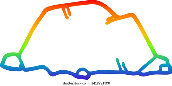 rainbow gradient line drawing of a cartoon rock