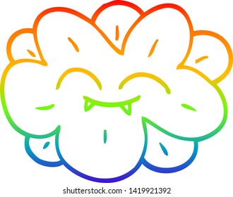 rainbow gradient line drawing of a cartoon flower with fangs
