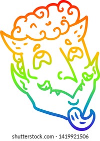 rainbow gradient line drawing of a cartoon devil face
