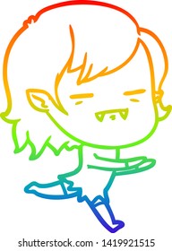 rainbow gradient line drawing of a cartoon undead vampire girl running