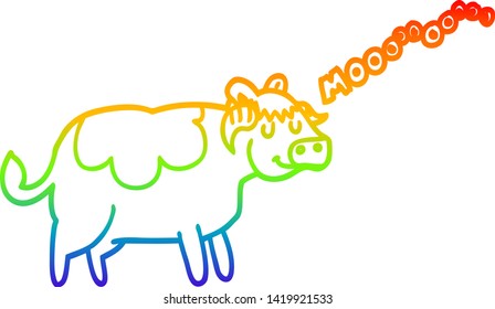 dibujo de una vaca de dibujos animados con gradiente de arco iris