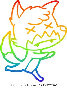 rainbow gradient line drawing of a cartoon dead fox