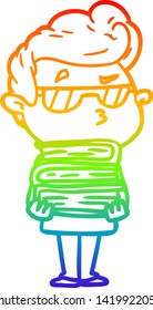 rainbow gradient line drawing of a cartoon cool guy