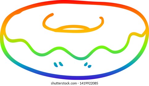 rainbow gradient line drawing of a cartoon iced donut