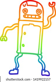 rainbow gradient line drawing of a cartoon robot