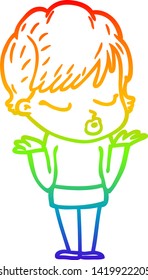 rainbow gradient line drawing of a cartoon woman with eyes shut
