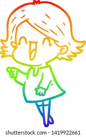 rainbow gradient line drawing of a cartoon happy woman