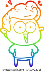 dibujo de una línea de gradiente de arco iris de un hombre emocionado por la caricatura