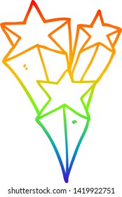 dibujo de una línea de gradiente de arco iris de una caricatura que dispara estrellas