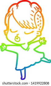 dibujo de una linea de gradiente de arco iris de una linda chica hipster
